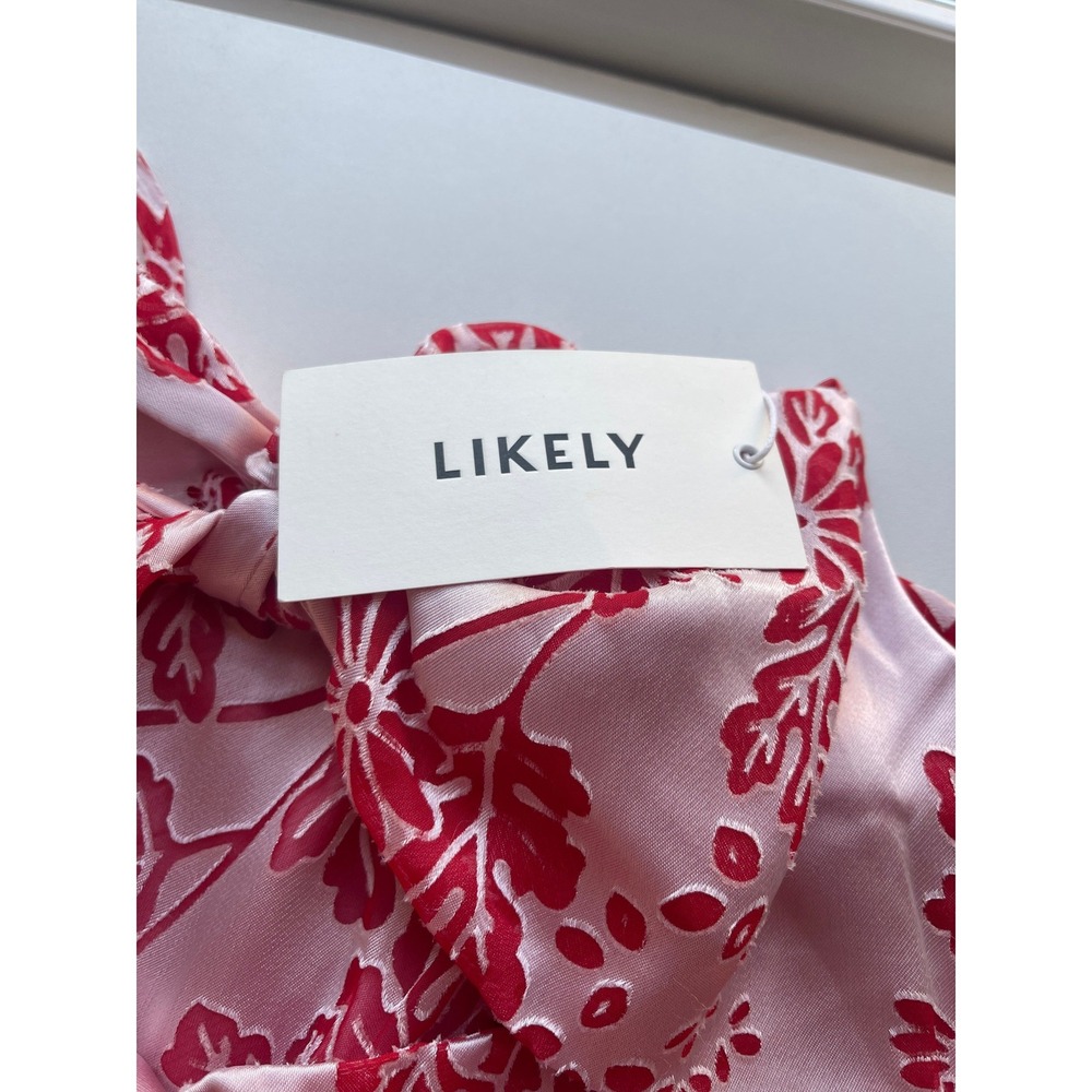 LIKELY Pink Red Floral Wide Leg Jumpsuit Satin Tie Front Size 8 NEW - Picture 8 of 13